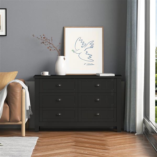 Drawer Dresser BAR CABINET side cabinet,buffet sideboard,buffet service counter, solid wood frame,plasticdoor panel,retro shell handle,applicable to dining room, living room, kitchen ,corridor,black