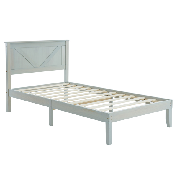 Twin Size Solid Wood Platform Bed Frame with Headboard Gray Wash