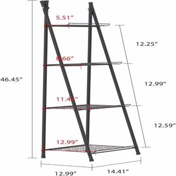 Ladder Shelf Black 4-Tier Metal Ladder Plant Stand Shelf Flower Pot Display Holder Storage Shelving for Balcony Garden Living Room Hallway