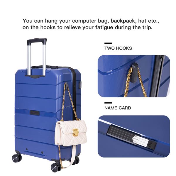 Hardshell Suitcase Spinner Wheels PP Luggage Sets Lightweight Suitcase with TSA Lock,3-Piece Set (20/24/28) ,Navy