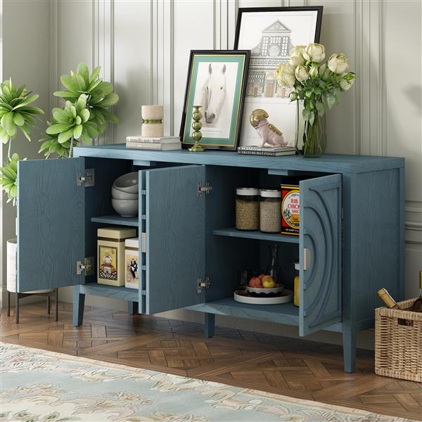 Retro Sideboard door with Circular Groove Design Round Metal Door Handle for Entrance, Dinning Room, Living Room (Antique Blue)