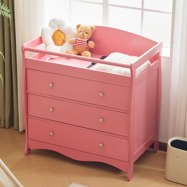 3-layer Drawer with Safety Belt Pink 90.5*58*92cm Wooden Bed Density Board Baby