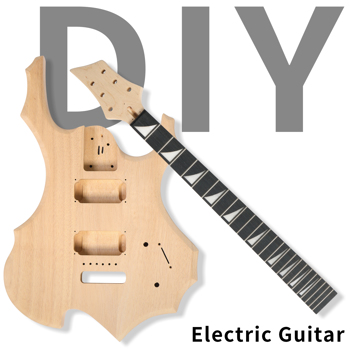 DIY 6 String Flame Shaped Style Electric Guitar Kits with Mahogany Body, Maple Neck and Accessories