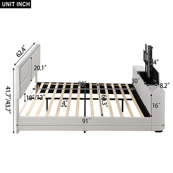 Queen Size Upholstery TV Platform Bed Frame with Height- adjustable Headboard and Support Legs,Beige