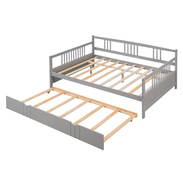 Full Size Daybed Wood Bed with Twin Size Trundle,Gray