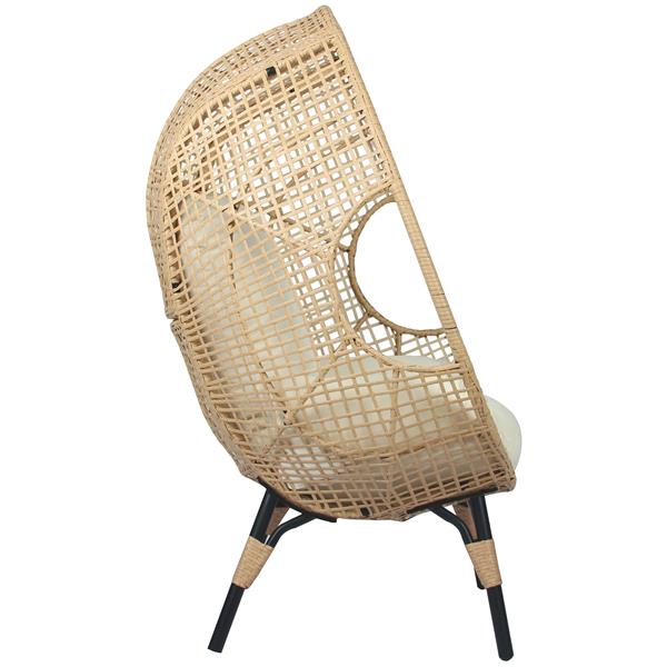 Patio PE Wicker Egg Chair Model 4 with Natural Color Rattan Beige Cushion and Side Table