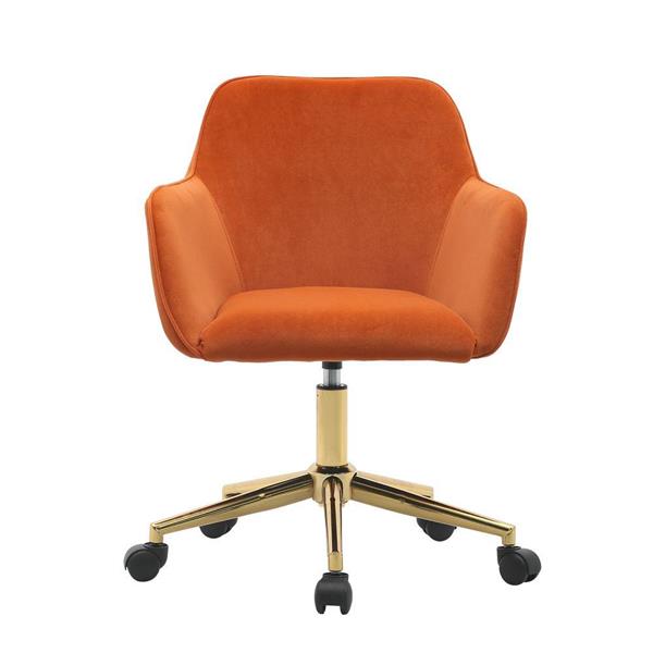 Modern Velvet Fabric Material Adjustable Height 360 revolving Home Office Chair with Gold Metal Legs and Universal Wheels for Indoor,Orange