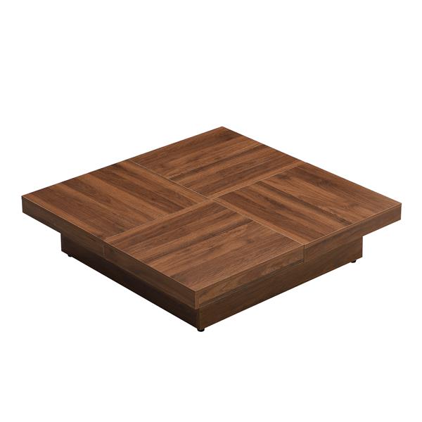 Square Marble Veneer Coffee Table Sliding Top with Storage in Walnut 39.4''