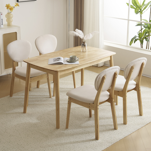 Disassembly rubber wood soft package wood color dining table and chair set 1 table 4 chair beige cushion rectangular