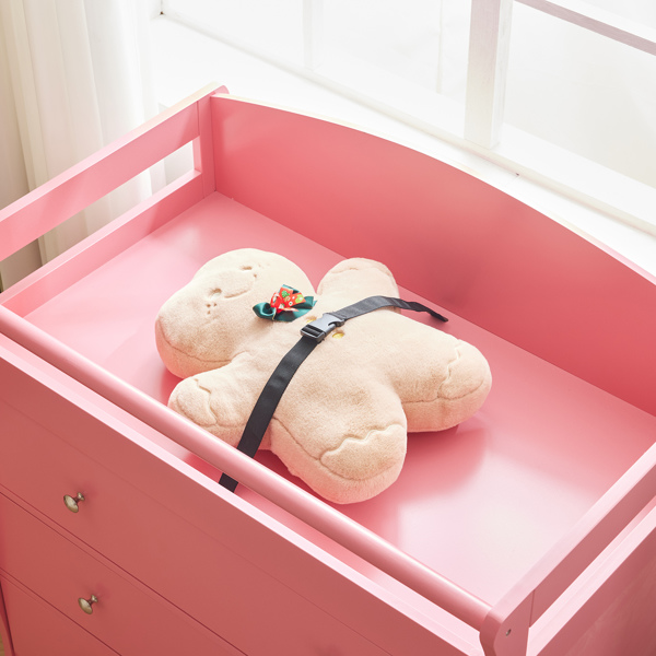 3-layer Drawer with Safety Belt Pink 90.5*58*92cm Wooden Bed Density Board Baby