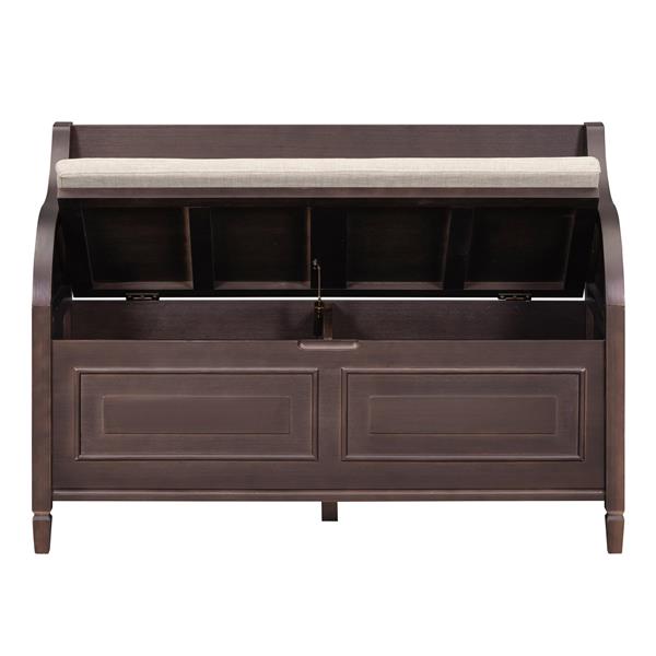 Rustic Style Solid wood Entryway Multifunctional Storage Bench with Safety Hinge (Espresso + Beige)