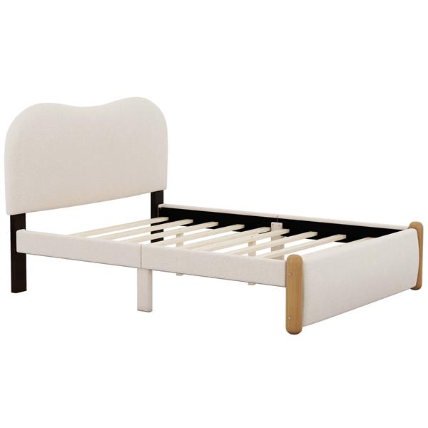 Full Size Upholstered Platform Bed with Wood Supporting Feet, Beige