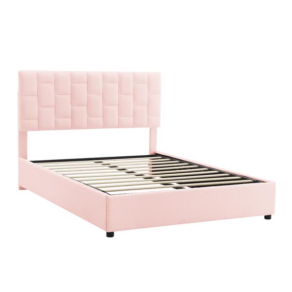 Queen Size Upholstered Platform bed with Height-adjustable Headboard and Under-bed Storage Space,Pink