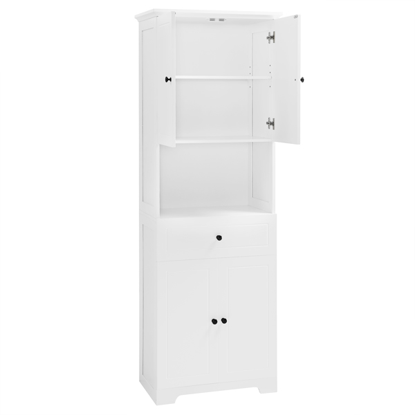 Tall Bathroom Cabinet with Four Doors, Large Storage Space Open Shelve, Upper Storage Cabinet, White 