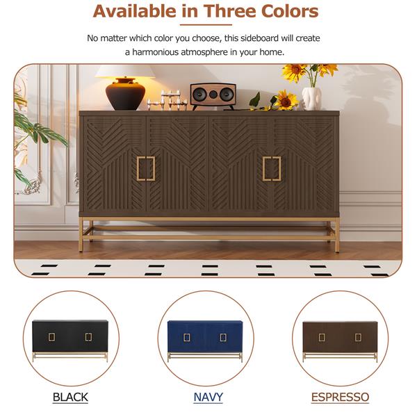 Retro Style Sideboard with Adjustable Shelves, Rectangular Metal Handles and Legs for  Kitchen, Living room, and Dining Room  (Espresso)