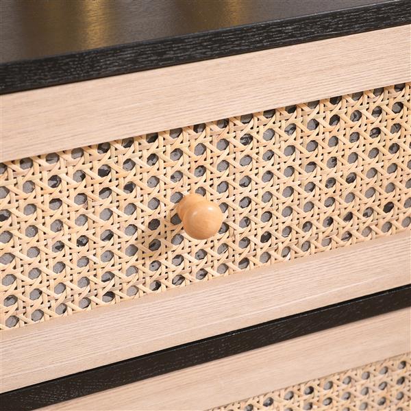 31.5 "3-Drawers Rattan Storage Cabinet Rattan Drawer,for Bedroom,Living Room,Natural drawer and black panel 