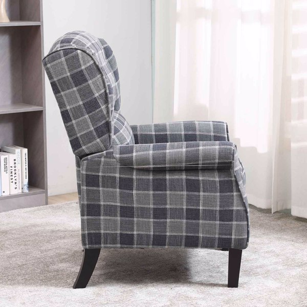 Tartan Reclining Chairs Wing Back Armchair For Living Room Dark Grey