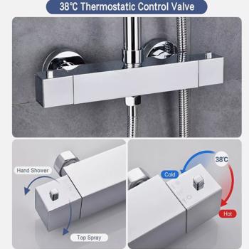 Bathroom Thermostatic Exposed Shower Mixer Twin head Large Square Bar Set Chrome