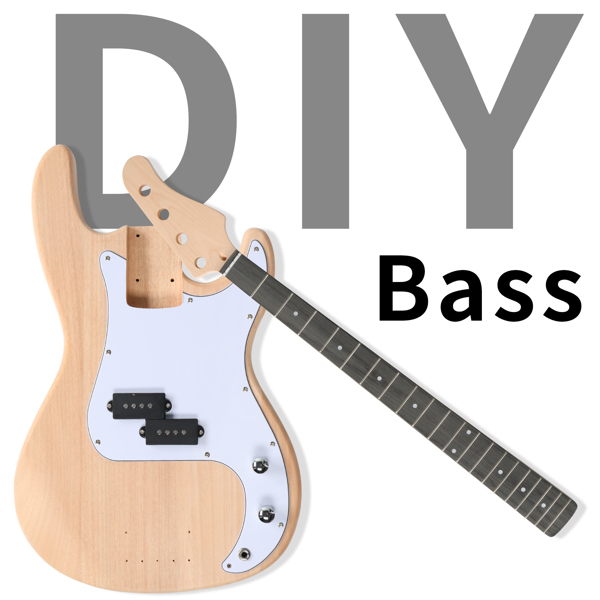 DIY 4 String GP Style Electric Bass Guitar Kits with Mahogany Body, Maple Neck and Accessories