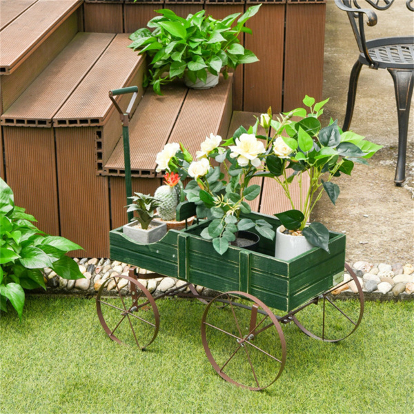 Wooden plant frame with wheels, Green planting pot