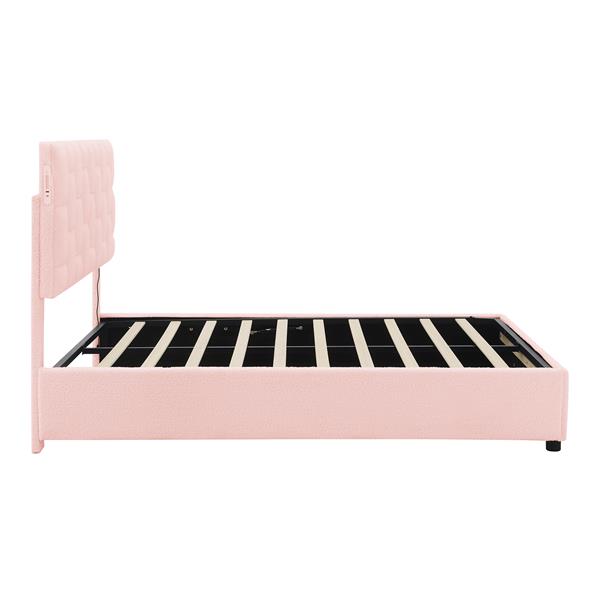 Queen Size Upholstered Platform bed with Height-adjustable Headboard and Under-bed Storage Space,Pink