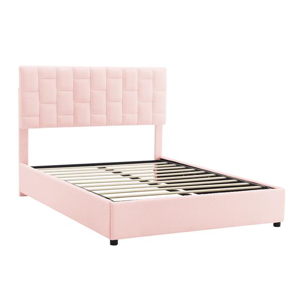 Queen Size Upholstered Platform bed with Height-adjustable Headboard and Under-bed Storage Space,Pink