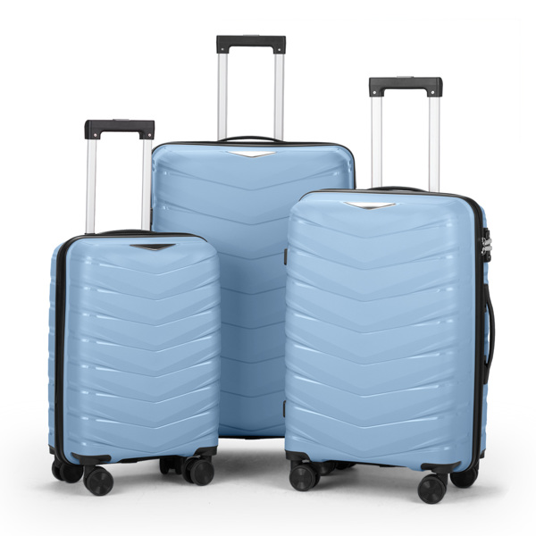 FCH V-shaped stripes 3-in-1 PP trolley case 20in 24in 28in PP iron trolley fashionable color - sky blue (grain pattern)