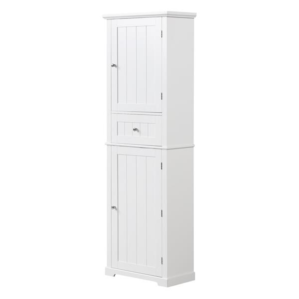 Tall Bathroom Storage Cabinet, Freestanding Storage Cabinet with Drawer and Adjustable Shelf, MDF Board with Painted Finish, White