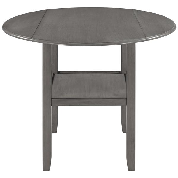 Farmhouse 3 Piece Round Counter Height Kitchen Dining Table Set with Drop Leaf Table, One Shelf and 2 Cross Back Padded Chairs for Small Places, Gray