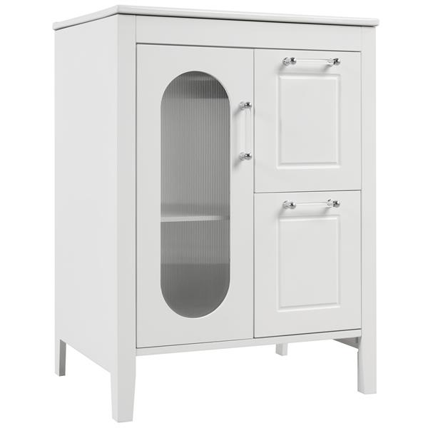 24" Bathroom Vanity with Sink, Bathroom Vanity Cabinet with Two Drawers and Door, Adjustable Shelf, Solid Wood and MDF, White