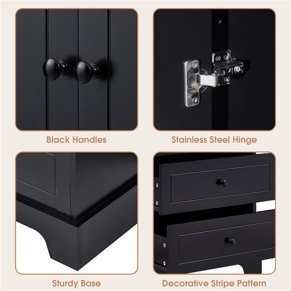 Storage Cabinet with 2 Doors and 4 Drawers for Bathroom, Office, Adjustable Shelf, MDF Board with Painted Finish, Black