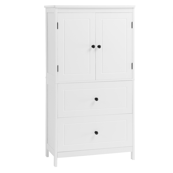 Bathroom Storage Cabinet, Cabinet with Two Doors and Drawers, Adjustable Shelf, MDF Board, White 