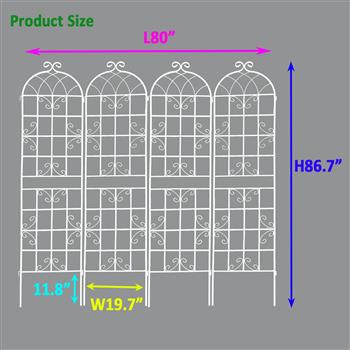 4 Pack Metal Garden Trellis 86.7\\" x 19.7\\" Rustproof Trellis for Climbing Plants Outdoor Flower Support Cream White