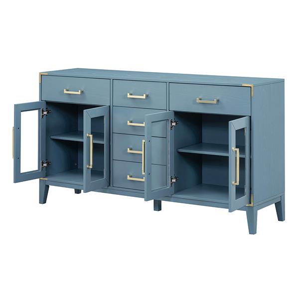 6-drawer and 2-Cabinet Retro Sideboard with Extra Large Storage Space, with ld Handles and Solid Wood Legs, for Kitchen and Living Room (Antique Blue)