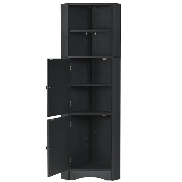 Tall Bathroom Corner Cabinet,  Storage Cabinet with Doors and Adjustable Shelves, MDF Board, Black