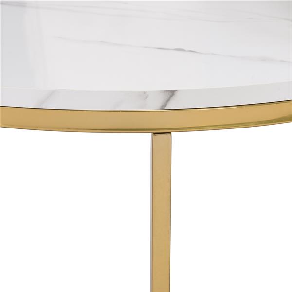 Modern Round Nesting Coffee Table Set 2-Piece White & Marbling Top Gold Base