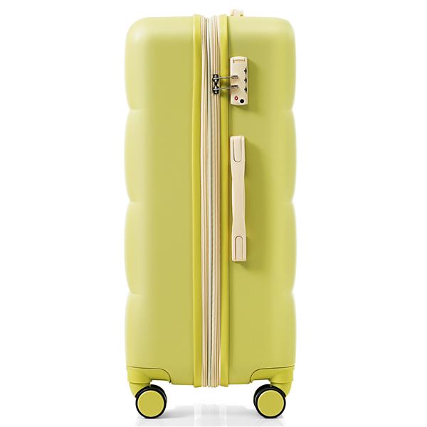 Luggage Set of 3, 20-inch with USB Port, Airline Certified Carry-on Luggage with Cup Holder, ABS Hard Shell Luggage with Spinner Wheels, olive yellow 