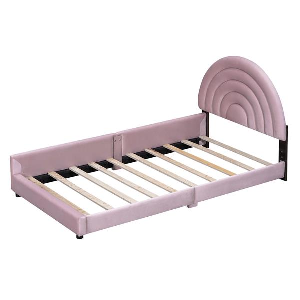 Twin+Full Upholstered Platform Bed Set with Semicircular Headboard, Pink