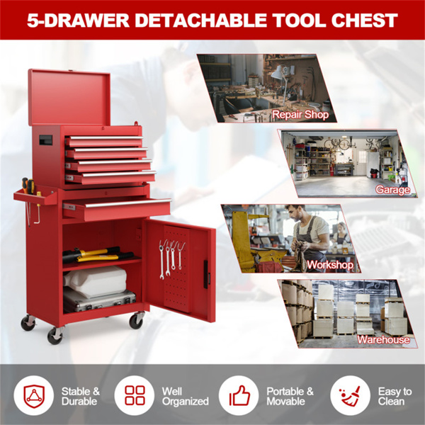 Rolling Tool Chest with 5 Sliding Lockable Drawers