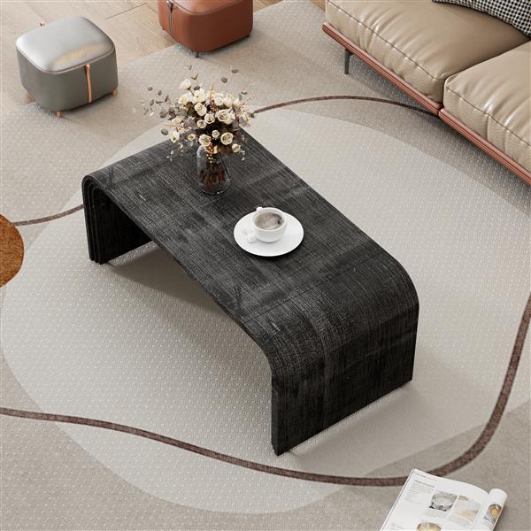 Minimalist Coffee Table with Curved Art Deco Design for Living Room or Dining Room(Antique Black)