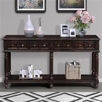 Retro Console Table Entryway Table 58\\" Long Sofa Table with 2 Drawers in Same Size and Bottom Shelf for Storage (Distressed Black)