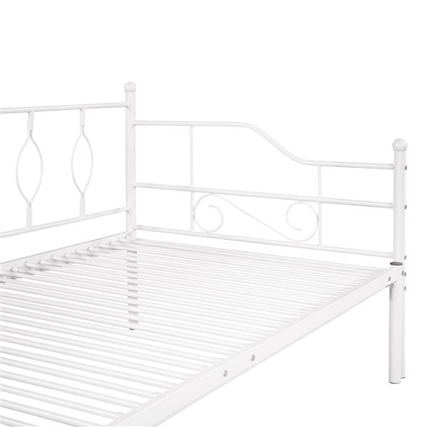 Twin Size Metal Daybed with Trundle, Daybed with Slat No Box required White