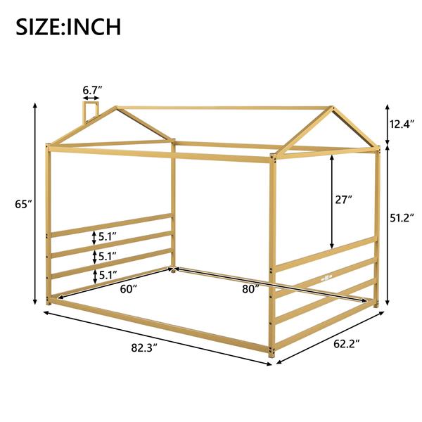 Metal House Shape Platform Bed, ld, Queen