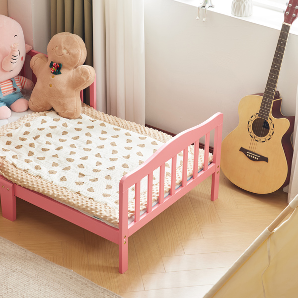 Single Vertical Board with Guardrails on Both Sides, Pink, 135*75*62.5cm, Wooden Bed, Pine, Children's