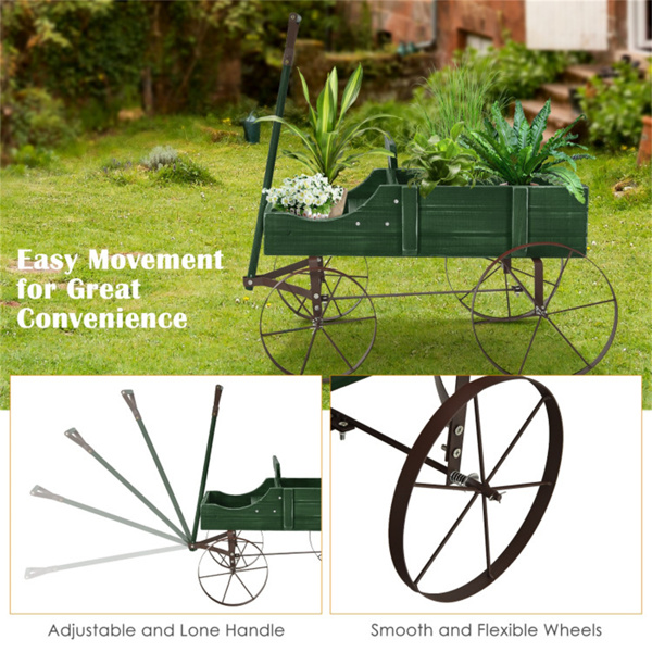 Wooden plant frame with wheels, Green planting pot