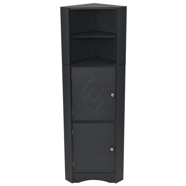 Tall Bathroom Corner Cabinet,  Storage Cabinet with Doors and Adjustable Shelves, MDF Board, Black