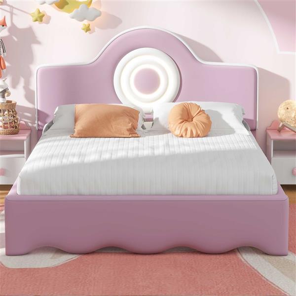 Full Size Upholstered Platform Bed with LED Headboard, Pink