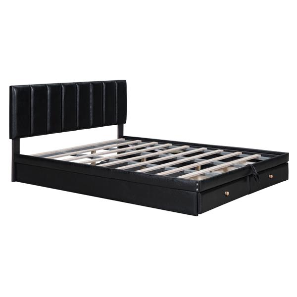 Queen Size Upholstered Bed with Hydraulic Storage System and Drawer, Black