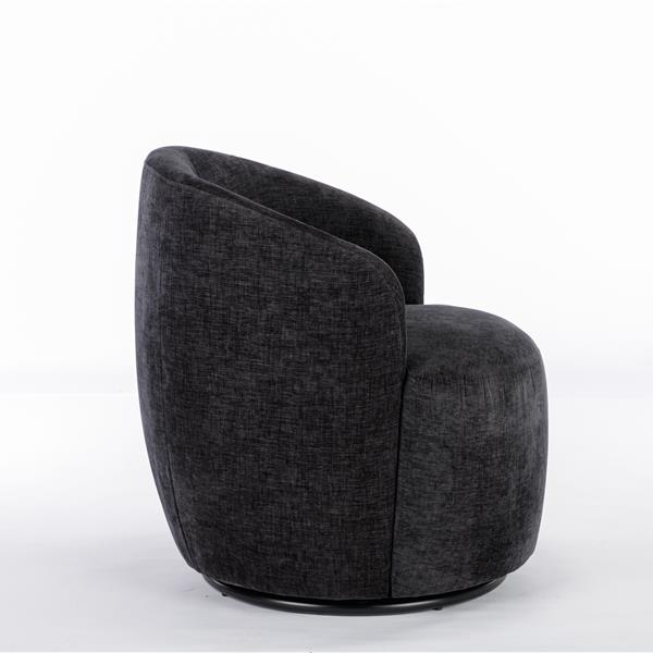 Chenille Fabric Swivel Armchair Barrel Chair With Black Powder Coating Metal Ring,Black