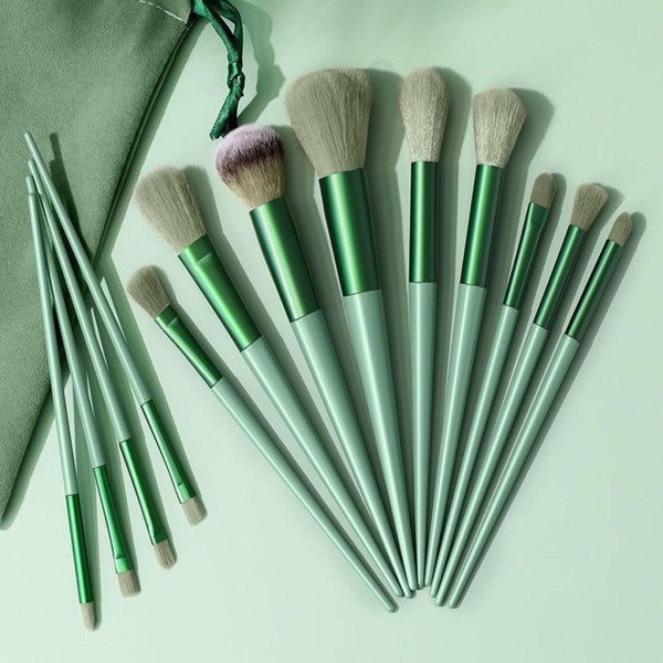 13 Pcs Makeup Brushes Kit, Foundation Brush Eyeshadow Brush Highlighter Loose Powder Blush(Green）